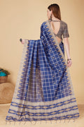 Blue Cotton Silk Saree With Blouse Piece