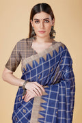 Blue Cotton Silk Saree With Blouse Piece