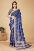 Blue Cotton Silk Saree With Blouse Piece