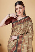 Beige Cotton Silk Saree With Blouse Piece