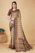 Beige Cotton Silk Saree With Blouse Piece