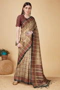 Beige Cotton Silk Saree With Blouse Piece