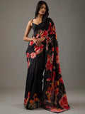 Black Moss Crepe Saree With Blouse Piece