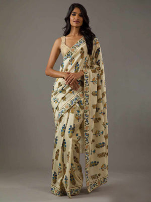 Pastle Moss Crepe Saree With Blouse Piece