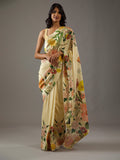 Yellow Moss Crepe Saree With Blouse Piece