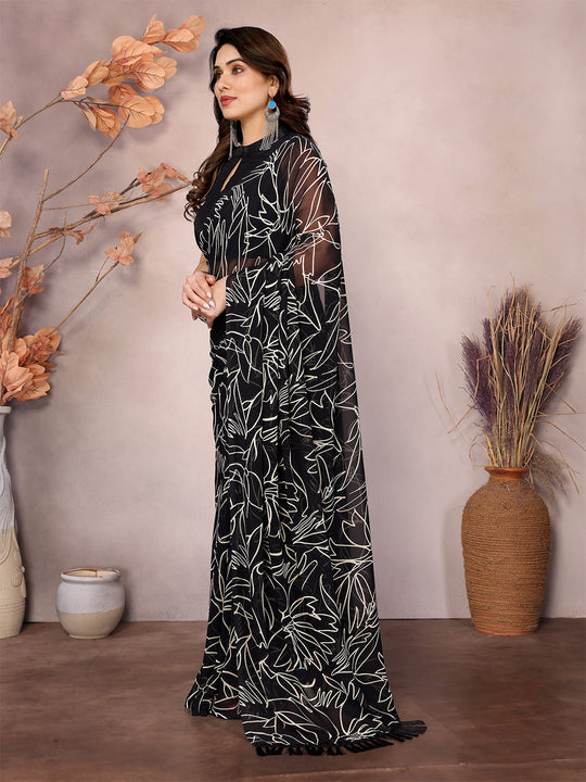 Black Georgette Ready To Wear Saree