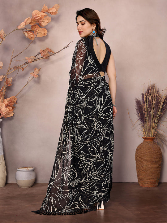 Black Georgette Ready To Wear Saree