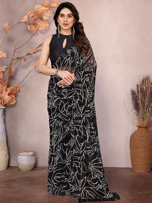 Black Georgette Ready To Wear Saree