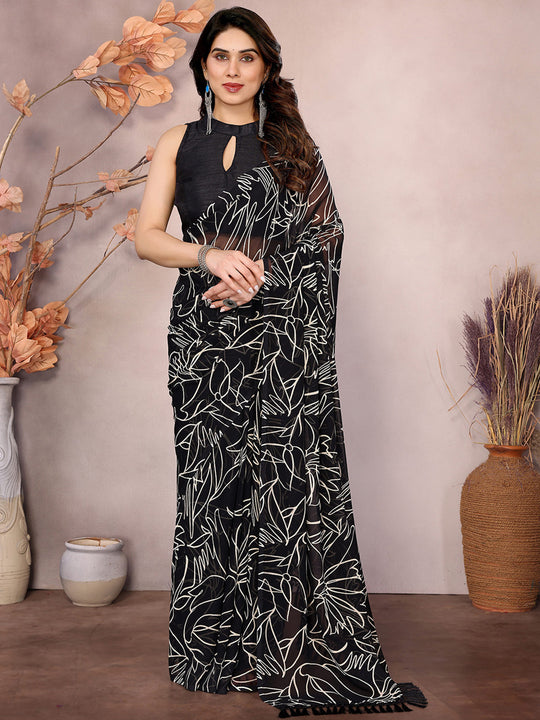 Black Georgette Ready To Wear Saree