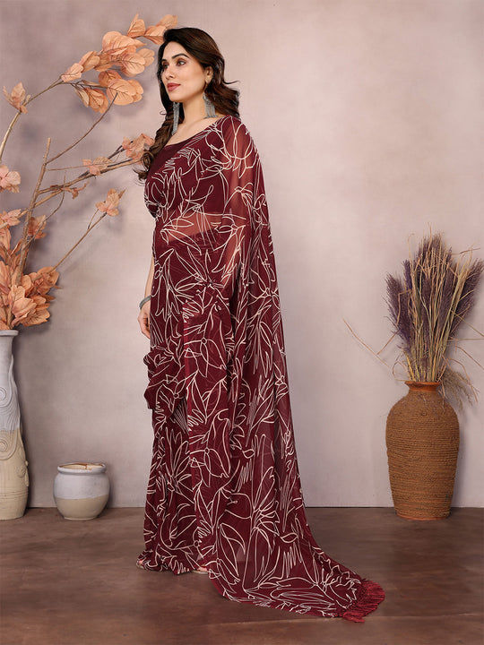 Red Georgette Ready To Wear Saree