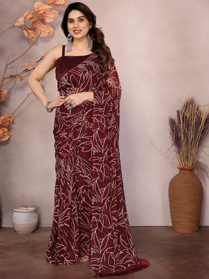Red Georgette Ready To Wear Saree