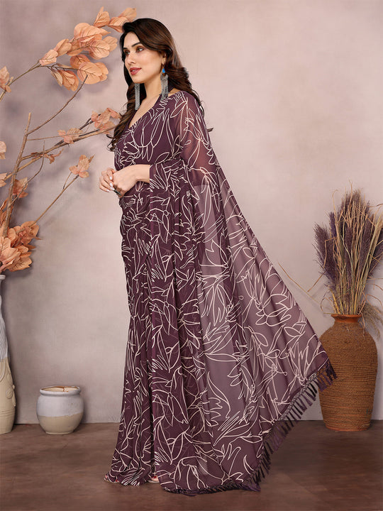 Wine Georgette Ready To Wear Saree