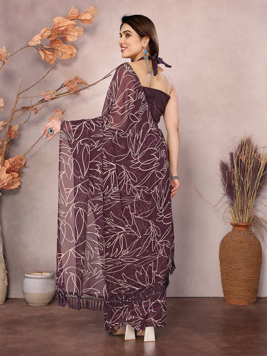 Wine Georgette Ready To Wear Saree