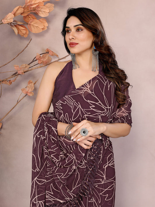 Wine Georgette Ready To Wear Saree