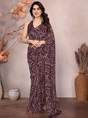 Wine Georgette Ready To Wear Saree