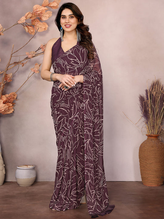 Wine Georgette Ready To Wear Saree