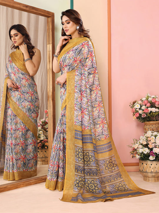 Mustard Kota Doria Saree With Blouse Piece