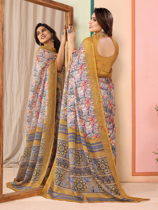 Mustard Kota Doria Saree With Blouse Piece