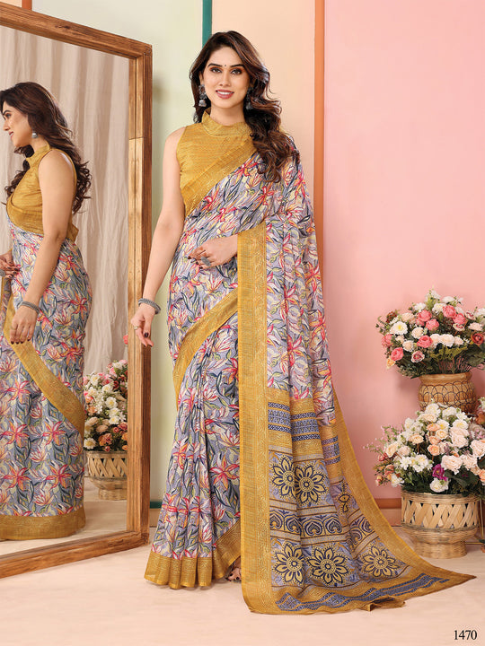 Mustard Kota Doria Saree With Blouse Piece