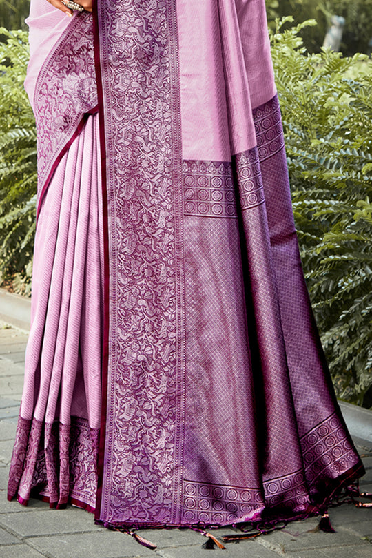 Purple Kanjivaram Silk Saree With Blouse Piece