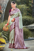 Light Green Kanjivaram Silk Saree With Blouse Piece