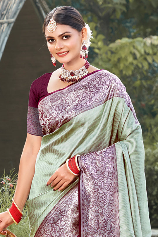 Light Green Kanjivaram Silk Saree With Blouse Piece