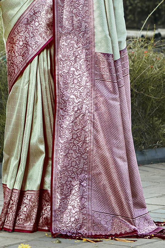 Light Green Kanjivaram Silk Saree With Blouse Piece