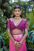 Pink Semi Tussar Silk Saree With All Over Bandhani Style Butti Weaves And Very Well Designed Traditional Temple Border With Zari Linning Pallu And Blouse Piece