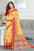 Womens Cotton Yellow Saree With Blouse Piece