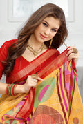 Womens Cotton Yellow Saree With Blouse Piece