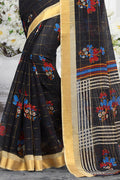 Black Cotton Saree With Blouse Piece
