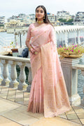 Peach Silk Blend Saree With Blouse Piece