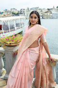 Peach Silk Blend Saree With Blouse Piece