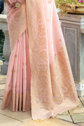 Peach Silk Blend Saree With Blouse Piece