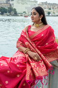 Red Silk Blend Saree With Blouse Piece