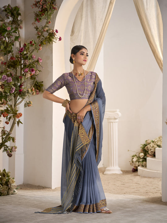 Crepe Silk Banarasi Saree With Blouse Piece