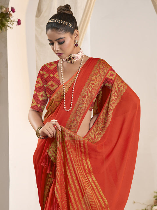 Crepe Silk Banarasi Saree With Blouse Piece