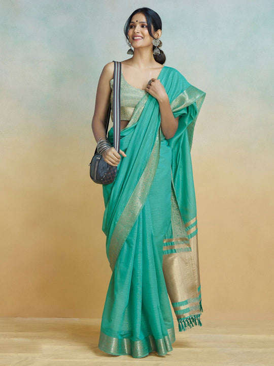 Blue Silk Festive Wear Saree With Blouse Piece