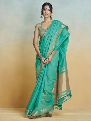 Blue Silk Festive Wear Saree With Blouse Piece
