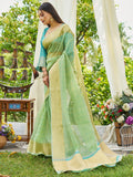 Firozi Simmer Silk Saree With Blouse Piece