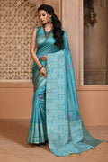 Firozi Blue Raw Silk Saree With Blouse Piece