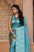 Firozi Blue Raw Silk Saree With Blouse Piece