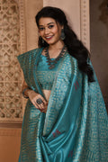 Firozi Blue Raw Silk Saree With Blouse Piece