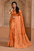 Orange Raw Silk Saree With Blouse Piece