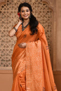 Orange Raw Silk Saree With Blouse Piece