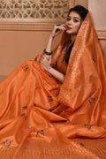 Orange Raw Silk Saree With Blouse Piece