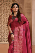 Pink Raw Silk Saree With Blouse Piece