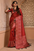 Red Raw Silk Saree With Blouse Piece