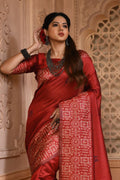 Red Raw Silk Saree With Blouse Piece