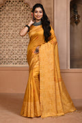 Yellow Raw Silk Saree With Blouse Piece